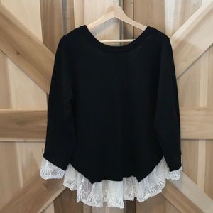Black Lace-Hem Women’s Sweater - Elegant Layered Look